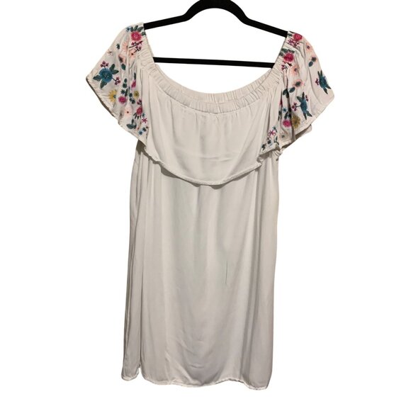 Sugar+Lips Dress White Off-Shoulder Floral Embroidery Size L Coastal Cowgirl - Picture 8 of 12